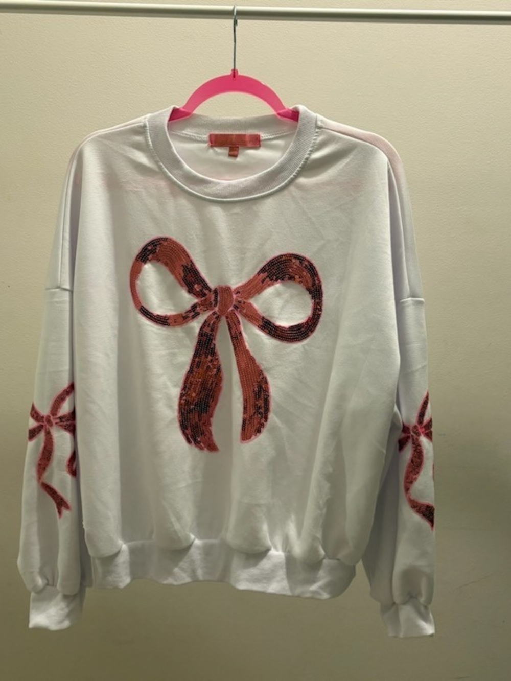 Simply Southern White Crewneck Sweater with Red & Pink Sequin Bow